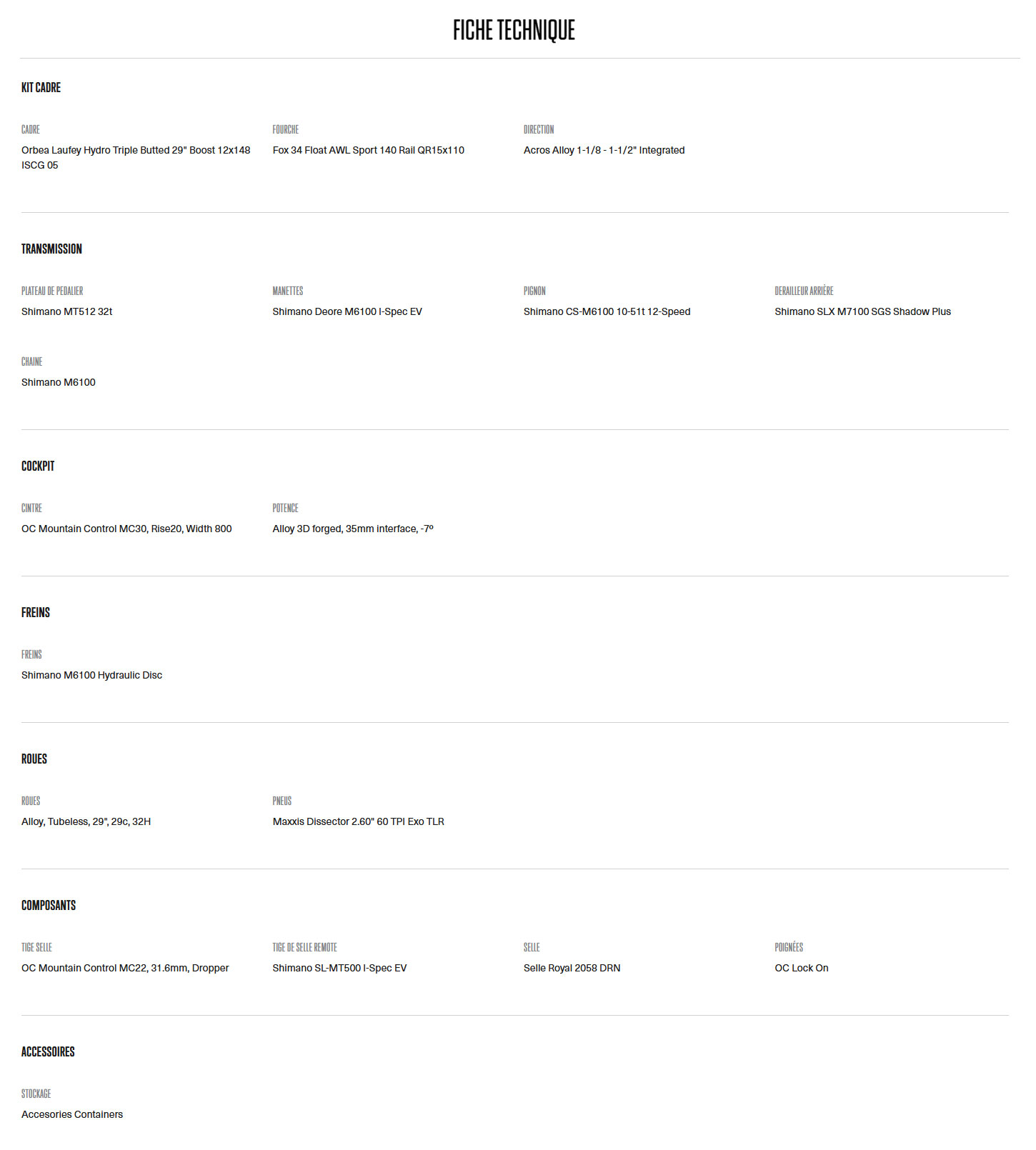 Caractéristique technique du vélo LAUFEY H10 année 2025
